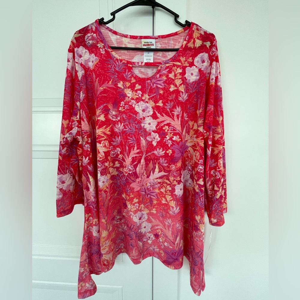 Ruby Rd Favorites Deep Pink Floral Top Size 2X